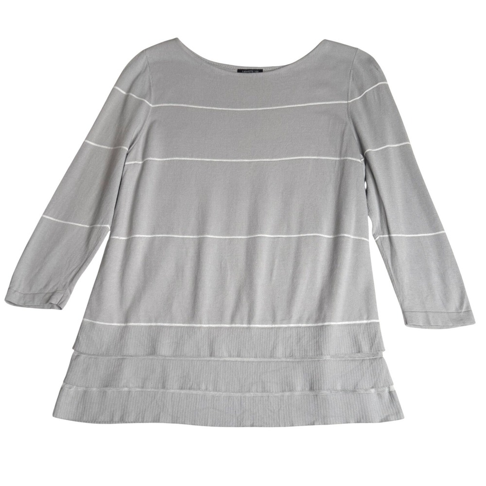 Lafayette 148 New York Striped Tiered Hem Tunic Grey Womens Large